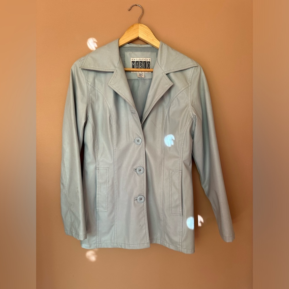 Baby Blue Vintage Pleather Jacket - 90s does 70s - Size Small